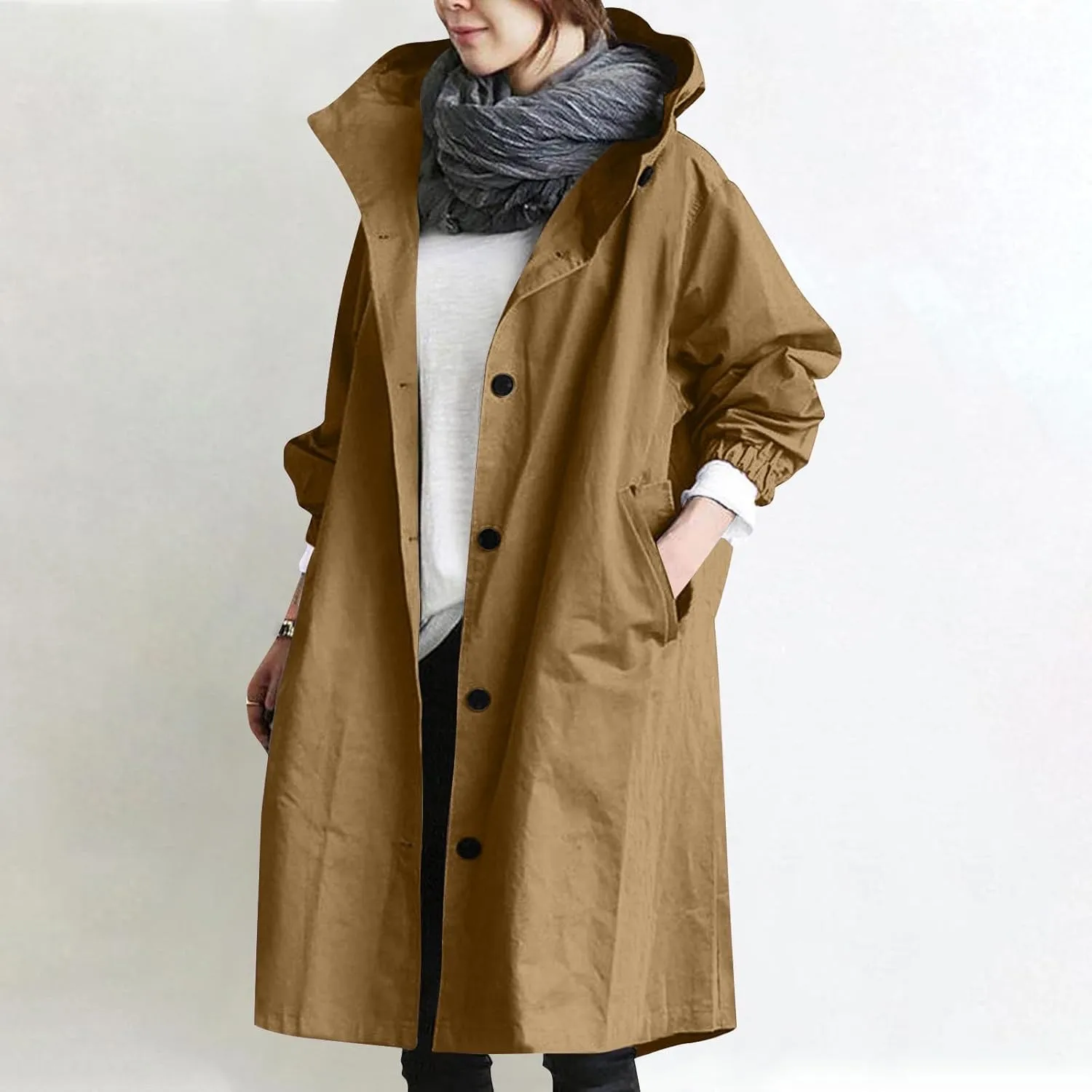 Long Rain Jacket Women Lightweight Waterproof Rain Coats Windbreaker Outdoor Hooded Trench Coat Raincoat with Pockets