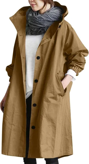 Long Rain Jacket Women Lightweight Waterproof Rain Coats Windbreaker Outdoor Hooded Trench Coat Raincoat with Pockets
