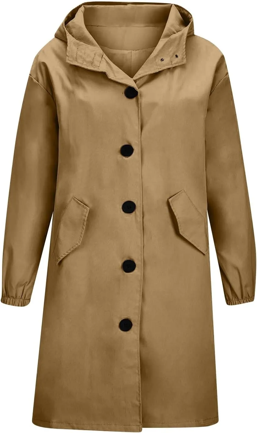 Long Rain Jacket Women Lightweight Waterproof Rain Coats Windbreaker Outdoor Hooded Trench Coat Raincoat with Pockets