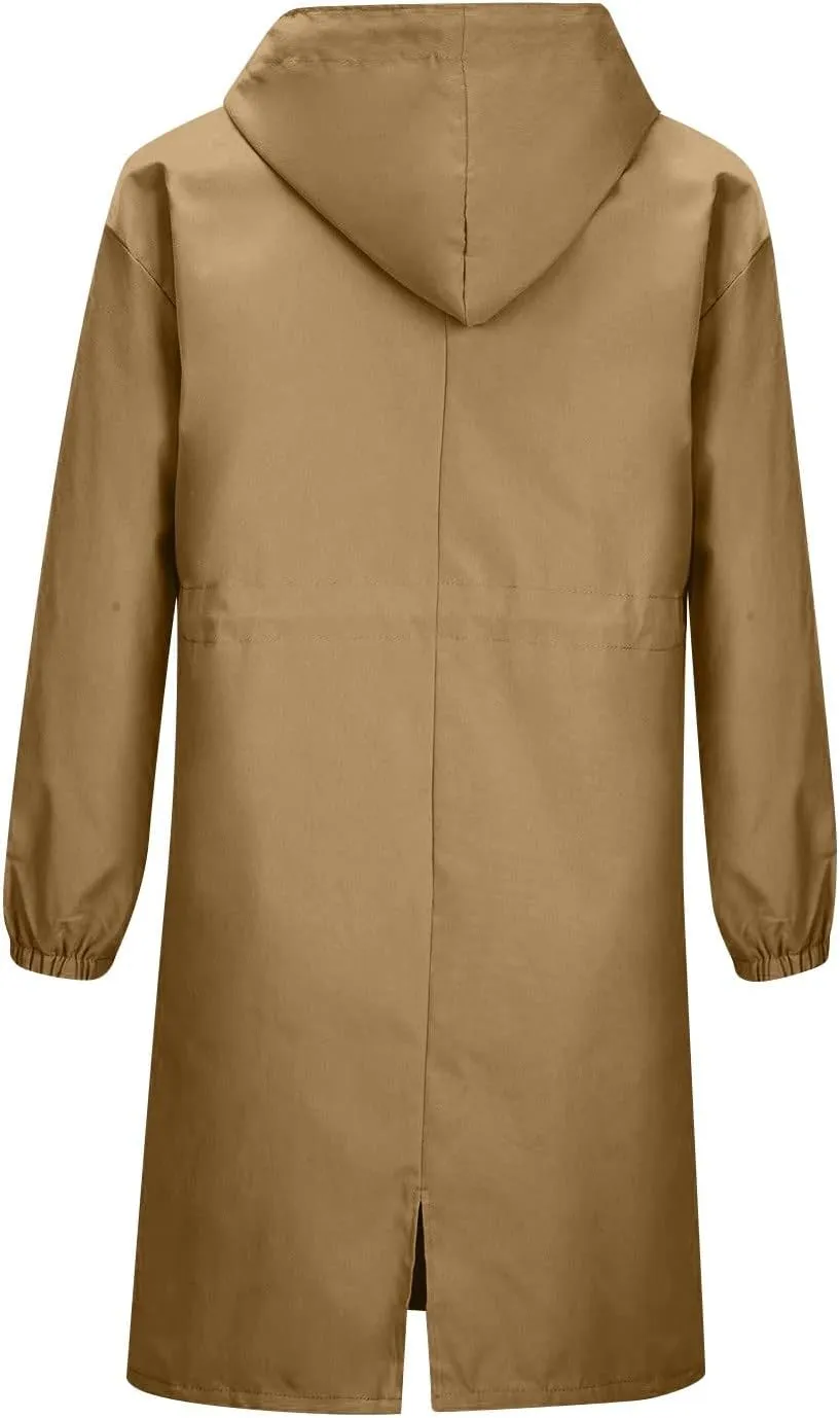 Long Rain Jacket Women Lightweight Waterproof Rain Coats Windbreaker Outdoor Hooded Trench Coat Raincoat with Pockets