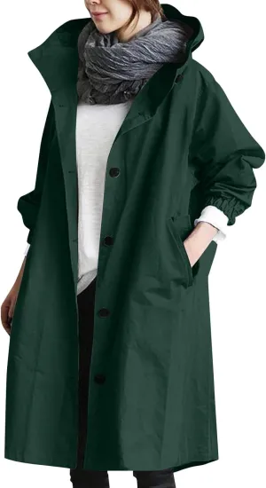 Long Rain Jacket Women Lightweight Waterproof Rain Coats Windbreaker Outdoor Hooded Trench Coat Raincoat with Pockets
