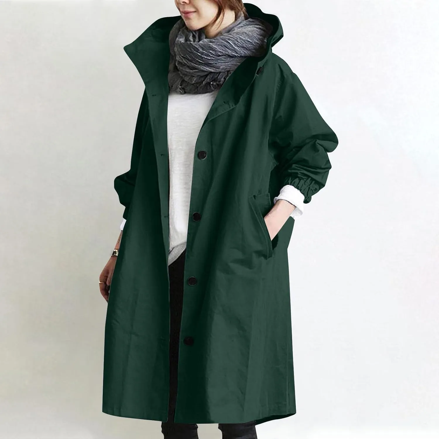 Long Rain Jacket Women Lightweight Waterproof Rain Coats Windbreaker Outdoor Hooded Trench Coat Raincoat with Pockets
