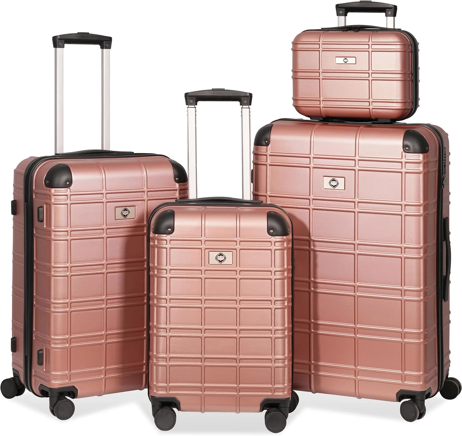 Luggage Set 4-Piece Hardshell Lightweight Design with Spinner Wheels, Durable ABS PC Material, Rose Gold