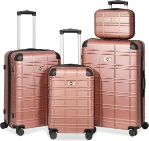 Luggage Set 4-Piece Hardshell Lightweight Design with Spinner Wheels, Durable ABS PC Material, Rose Gold