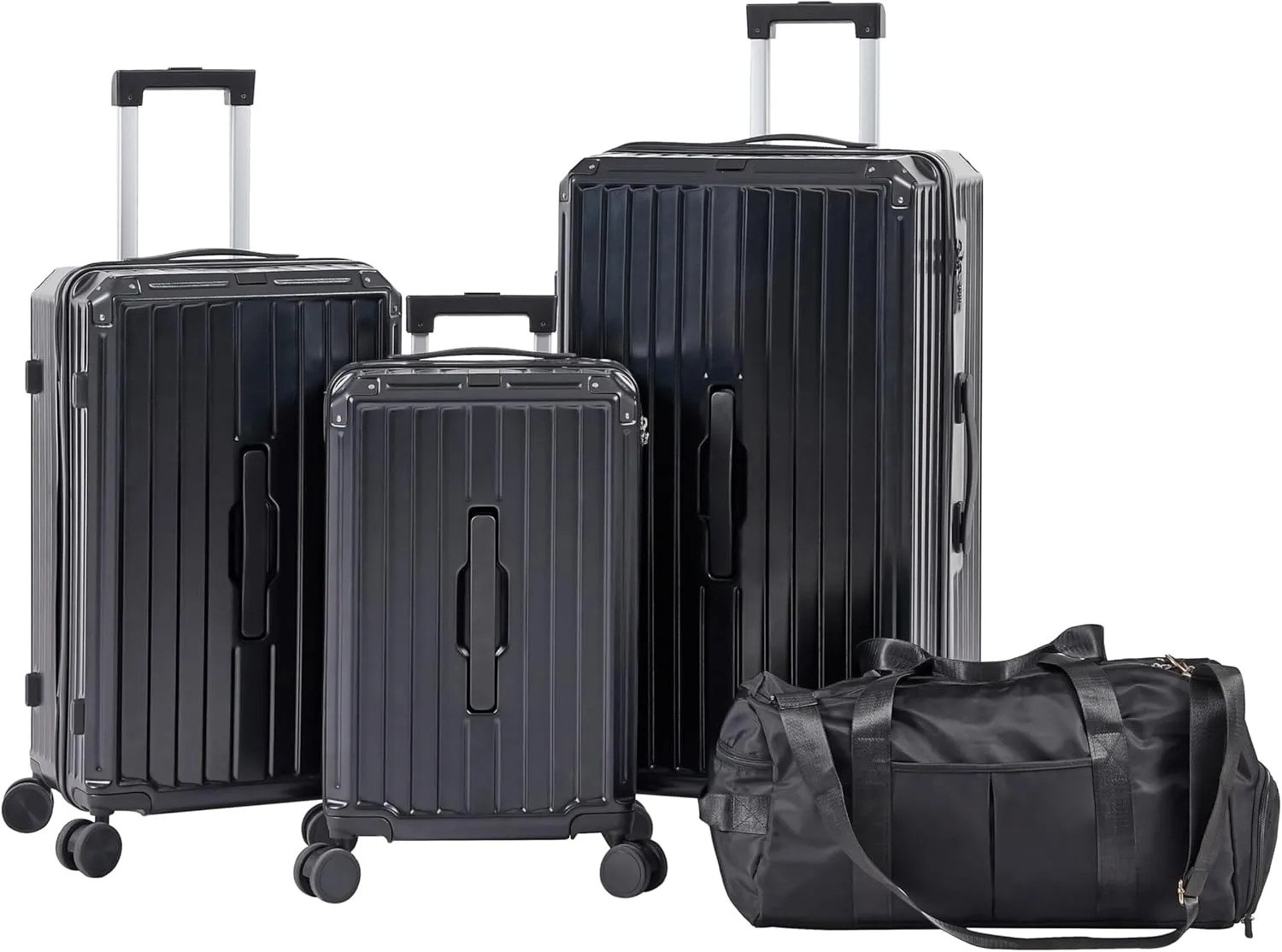 Luggage Sets 4 Piece (20"/24"/29"/Travel Bag), Suitcase Spinner Hardshell Lightweight with Collapsible Cup Holder, 360 Silent Spinner Wheels, TSA Lock (Black)