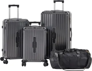 Luggage Sets 4 Piece (20"/24"/29"/Travel Bag), Suitcase Spinner Hardshell Lightweight with Collapsible Cup Holder, 360 Silent Spinner Wheels, TSA Lock (Dark Gray)