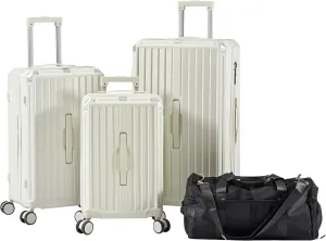 Luggage Sets 4 Piece (20"/24"/29"/Travel Bag), Suitcase Spinner Hardshell Lightweight with Collapsible Cup Holder, 360 Silent Spinner Wheels, TSA Lock (White)