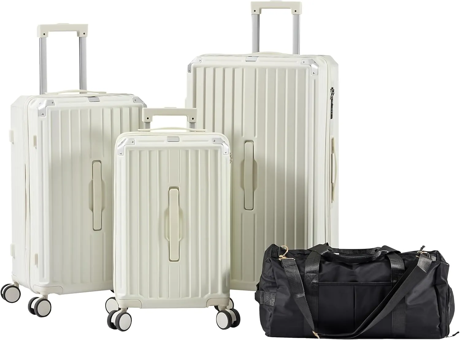 Luggage Sets 4 Piece (20"/24"/29"/Travel Bag), Suitcase Spinner Hardshell Lightweight with Collapsible Cup Holder, 360 Silent Spinner Wheels, TSA Lock (White)