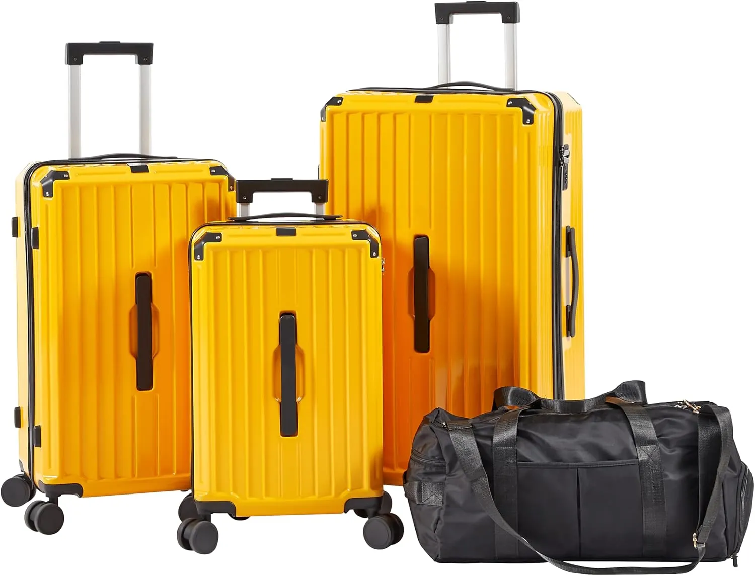 Luggage Sets 4 Piece (20"/24"/29"/Travel Bag), Suitcase Spinner Hardshell Lightweight with Collapsible Cup Holder, 360 Silent Spinner Wheels, TSA Lock (Yellow)