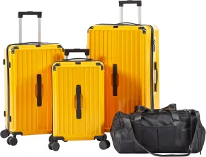 Luggage Sets 4 Piece (20"/24"/29"/Travel Bag), Suitcase Spinner Hardshell Lightweight with Collapsible Cup Holder, 360 Silent Spinner Wheels, TSA Lock (Yellow)
