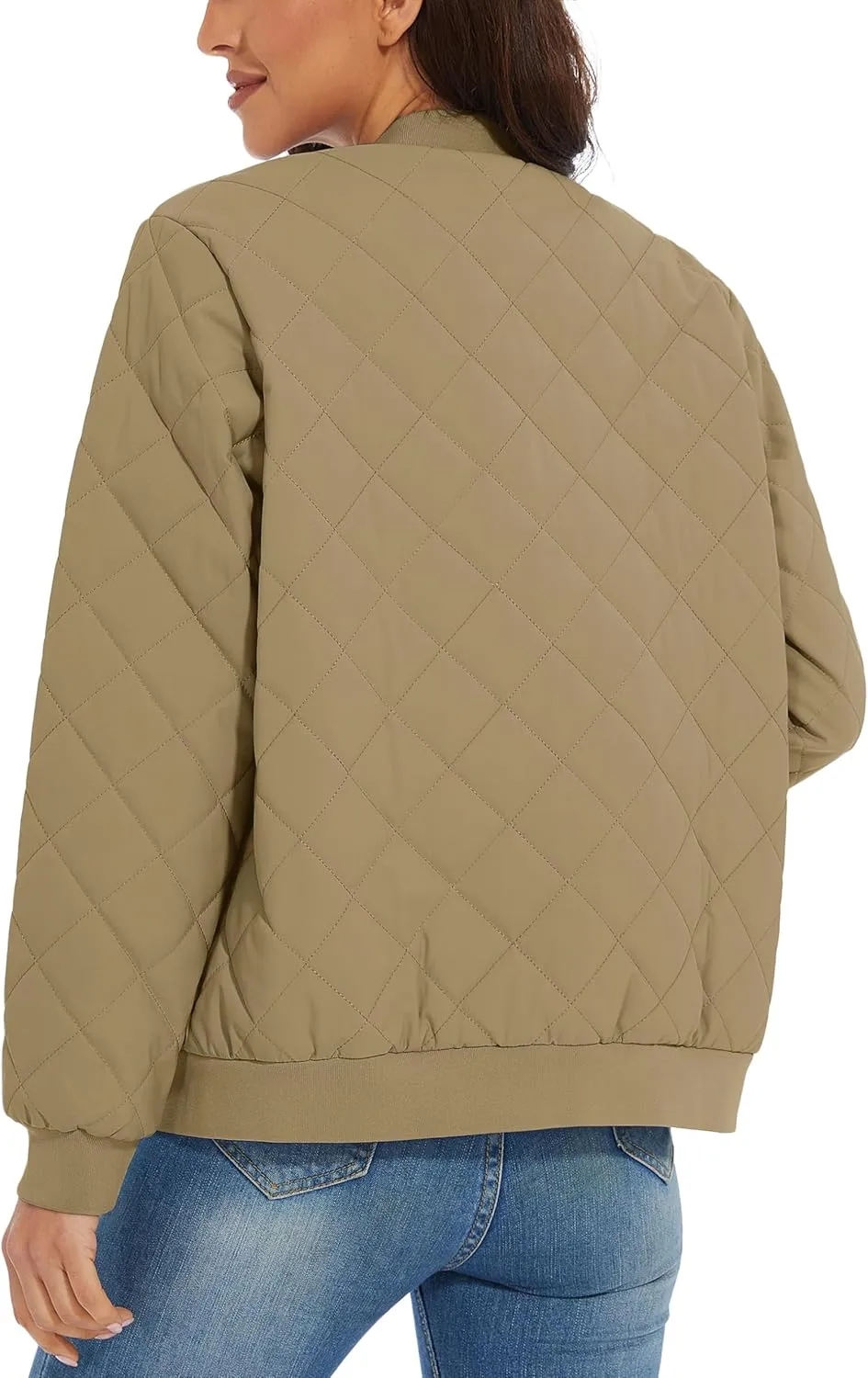 MAGCOMSEN Women's Diamond Quilted Jackets Lightweight Casual Bomber Jacket Warm Cotton Padded Coats with 2 Pockets