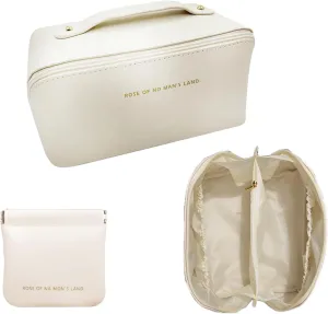 Makeup Bag for Women - Large Capacity Leather Cosmetic Bags for Women,Cotton Makeup Bag Set Travel Makeup Organizer Case Make up Organizer with Divider and Handle-White
