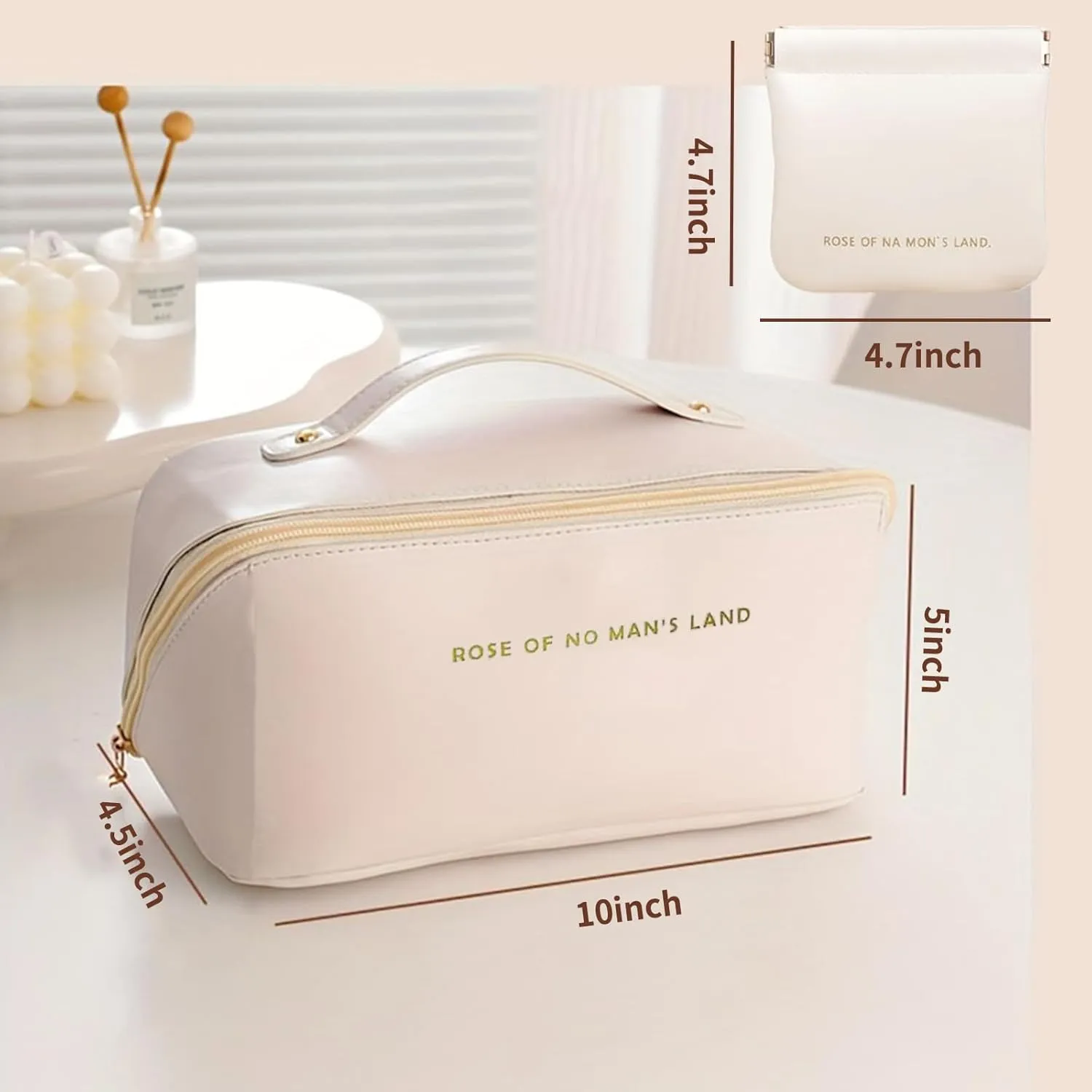 Makeup Bag for Women - Large Capacity Leather Cosmetic Bags for Women,Cotton Makeup Bag Set Travel Makeup Organizer Case Make up Organizer with Divider and Handle-White