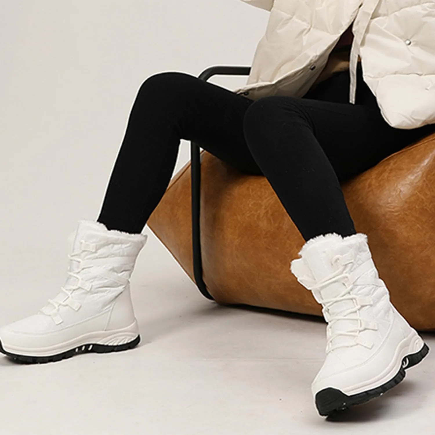 MEBAMY Women's Waterproof Winter Snow Boots Lightweight Warm Faux Fur Lined Mid-Calf Booties Black