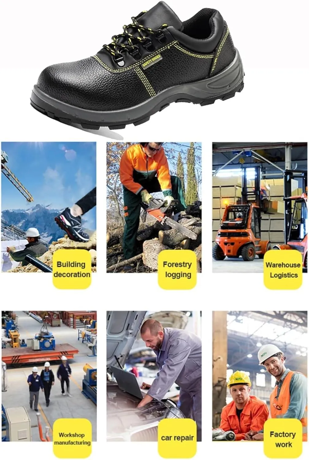 Men Leather Safety Steel Toe Work Boots, Waterproof Anti-Smash and Anti-Puncture Safety Protection Boots for Mens, Indestructible Wear Resistant Slip Resistant Steel Toe Shoes