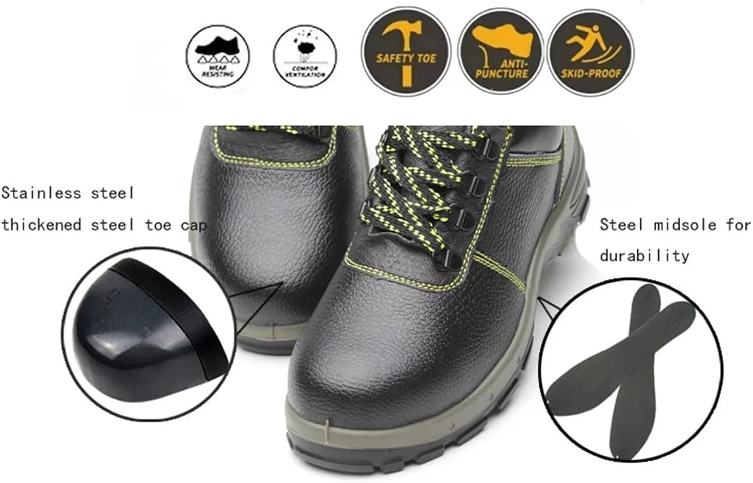 Men Leather Safety Steel Toe Work Boots, Waterproof Anti-Smash and Anti-Puncture Safety Protection Boots for Mens, Indestructible Wear Resistant Slip Resistant Steel Toe Shoes