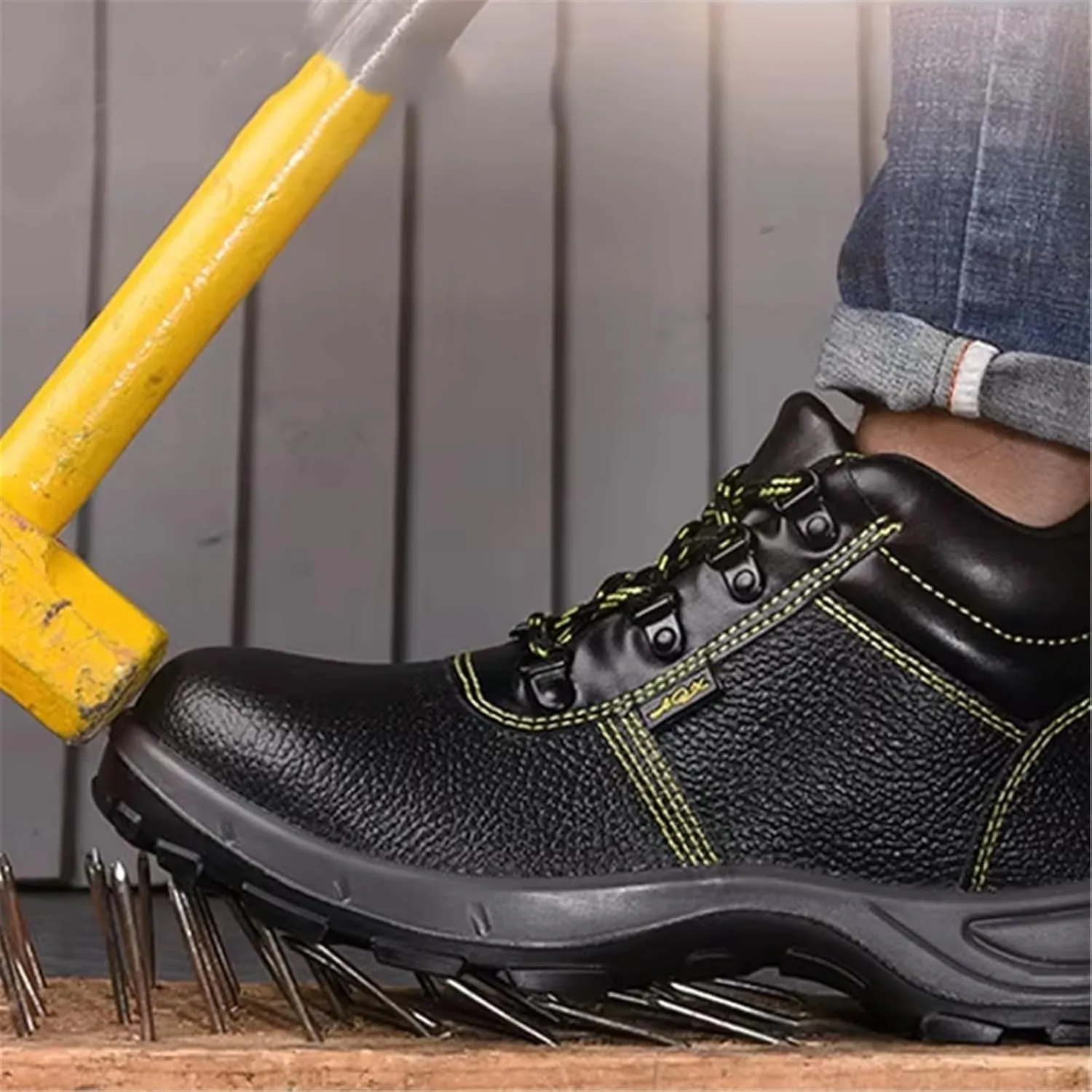 Men Leather Safety Steel Toe Work Boots, Waterproof Anti-Smash and Anti-Puncture Safety Protection Boots for Mens, Indestructible Wear Resistant Slip Resistant Steel Toe Shoes