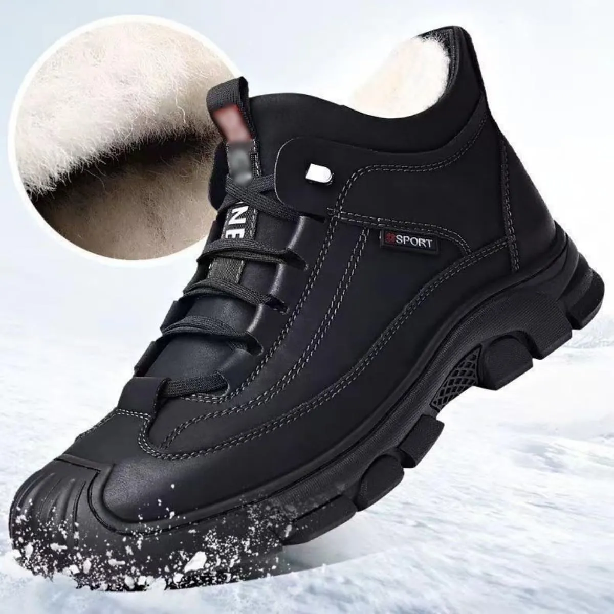 Men's Cashmere Warm Boots, Anti-Slip Snow Boots for Men, Waterproof High-Top Plus Thickened Lining Snow Boots for Men
