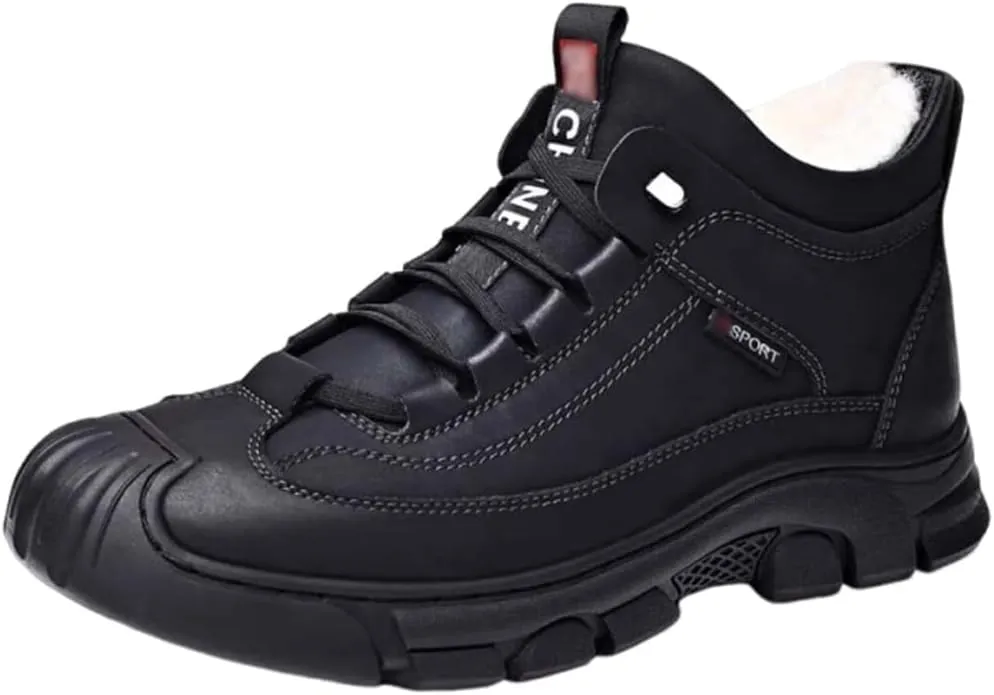 Men's Cashmere Warm Boots, Anti-Slip Snow Boots for Men, Waterproof High-Top Plus Thickened Lining Snow Boots for Men