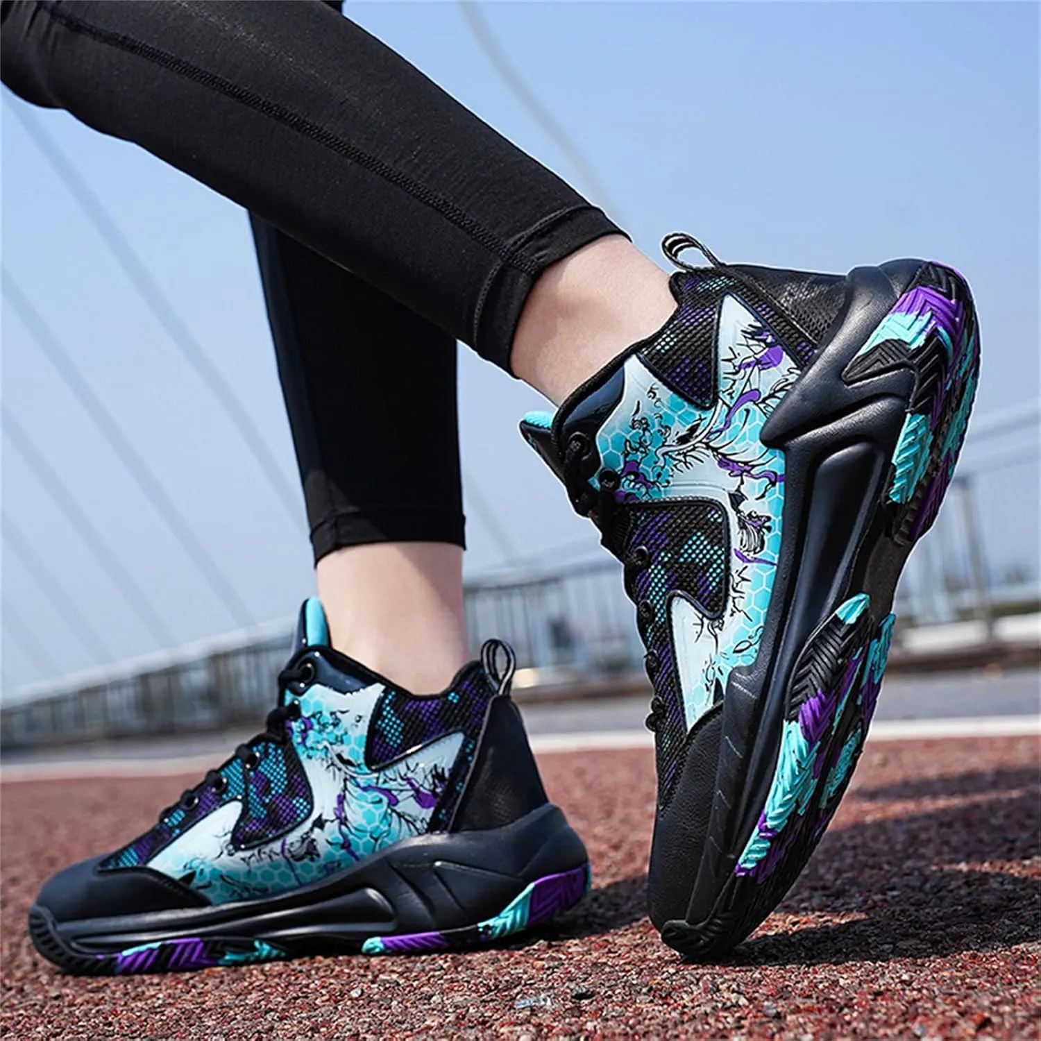 Mens Fashion Lace Up Breathable Mesh Basketball Sneakers Running Shoes Non-Slip Ourdoor Walking Hiking Travel Shoes