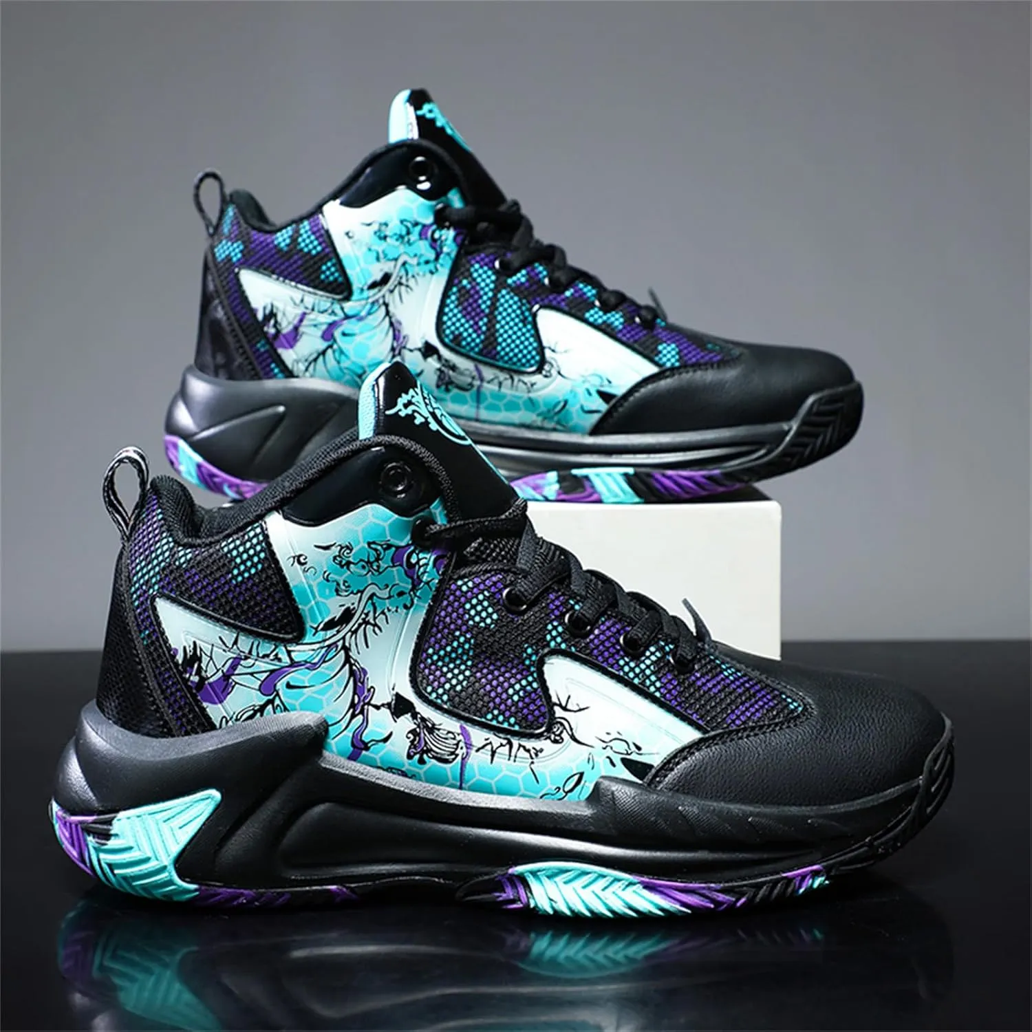 Mens Fashion Lace Up Breathable Mesh Basketball Sneakers Running Shoes Non-Slip Ourdoor Walking Hiking Travel Shoes