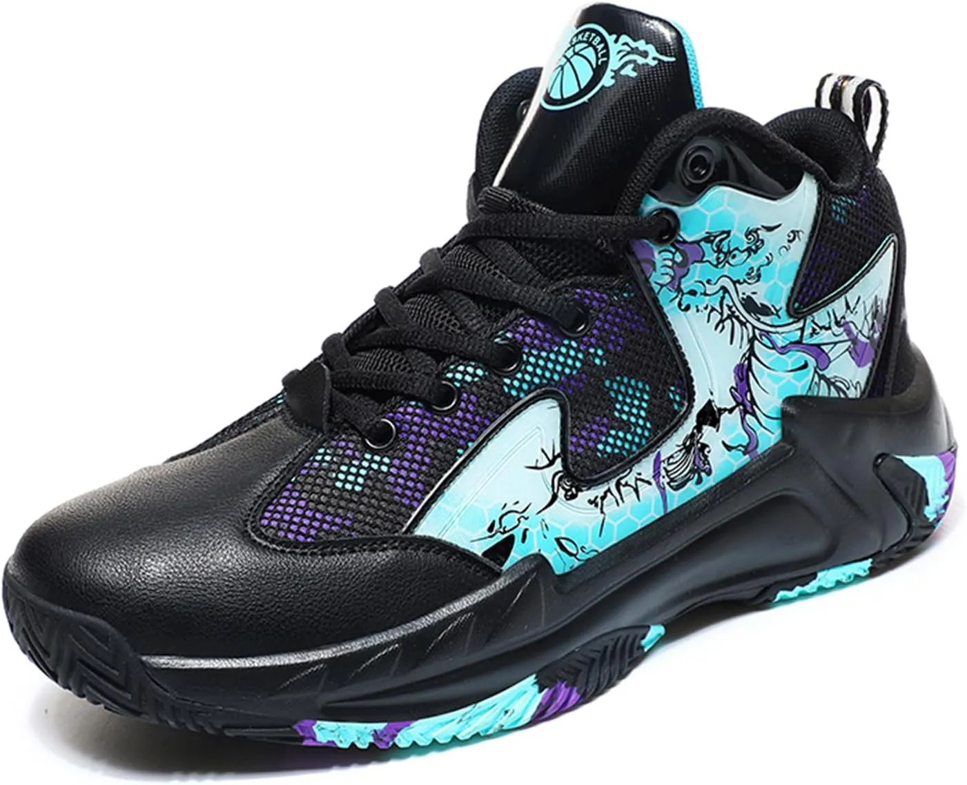 Mens Fashion Lace Up Breathable Mesh Basketball Sneakers Running Shoes Non-Slip Ourdoor Walking Hiking Travel Shoes