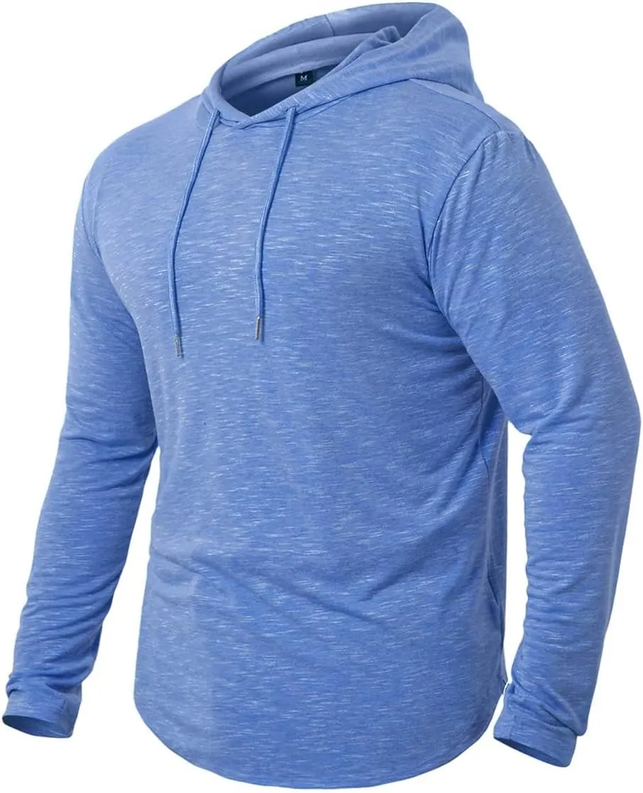 Men's Hooded Shirts Long Sleeve Athletic Workout Sport Hoodie Casual Lightweight Sweatshirt Quick Dry Pullover Tops