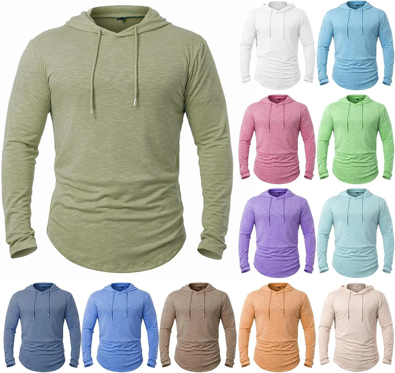 Men's Hooded Shirts Long Sleeve Athletic Workout Sport Hoodie Casual Lightweight Sweatshirt Quick Dry Pullover Tops