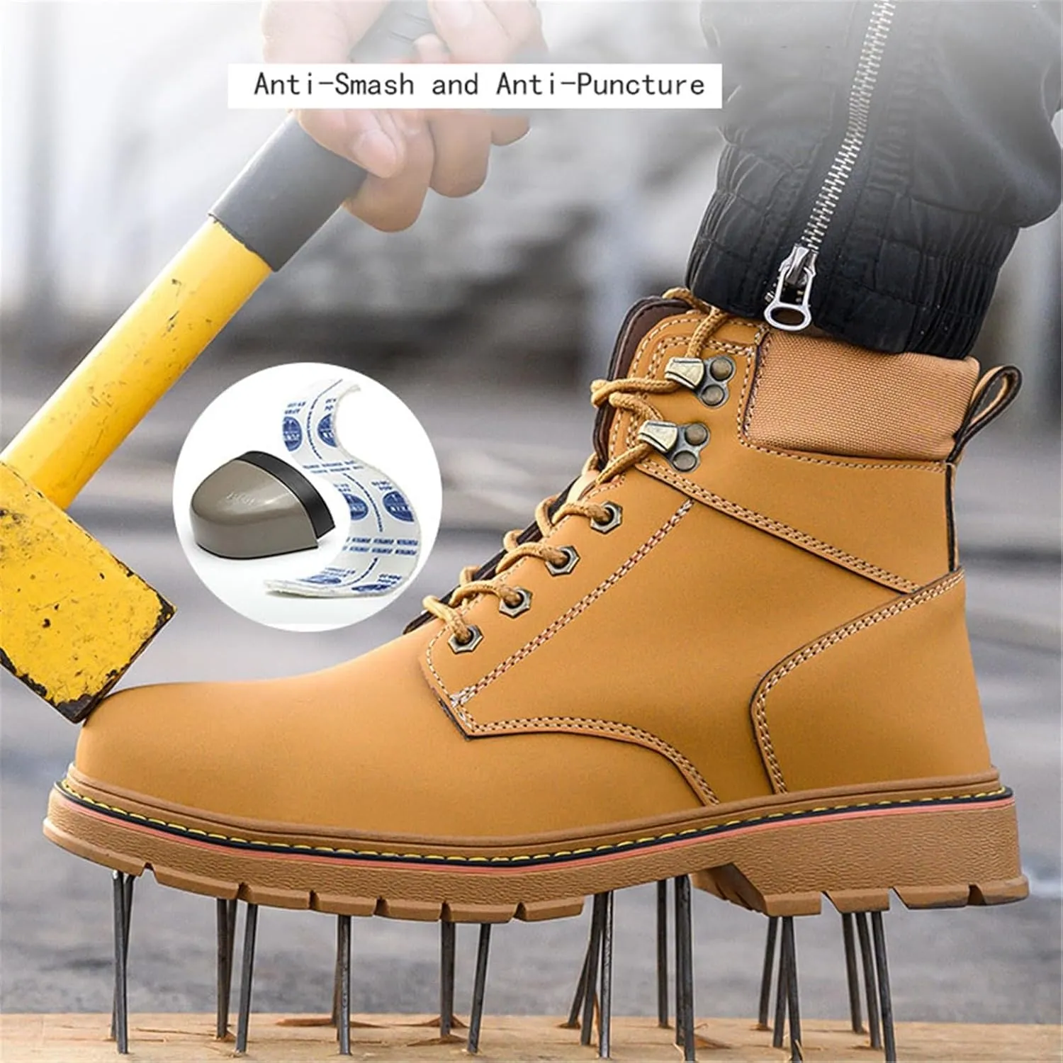 Men's Industrial and Construction Shoes, Men Comfortable High Top Breathable Safety Industry Construction Safety Boots, Breathable Lining Waterproof Steel Toe Boots, for Safety Work