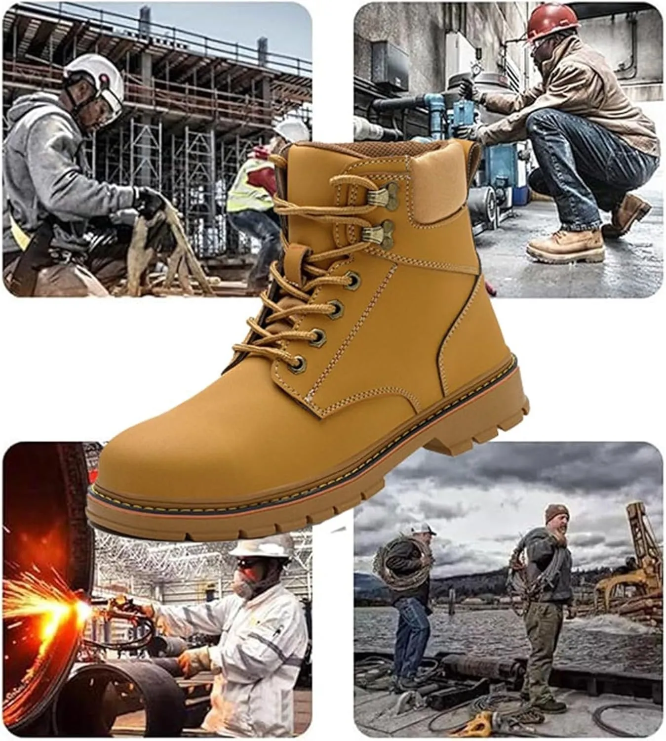 Men's Industrial and Construction Shoes, Men Comfortable High Top Breathable Safety Industry Construction Safety Boots, Breathable Lining Waterproof Steel Toe Boots, for Safety Work