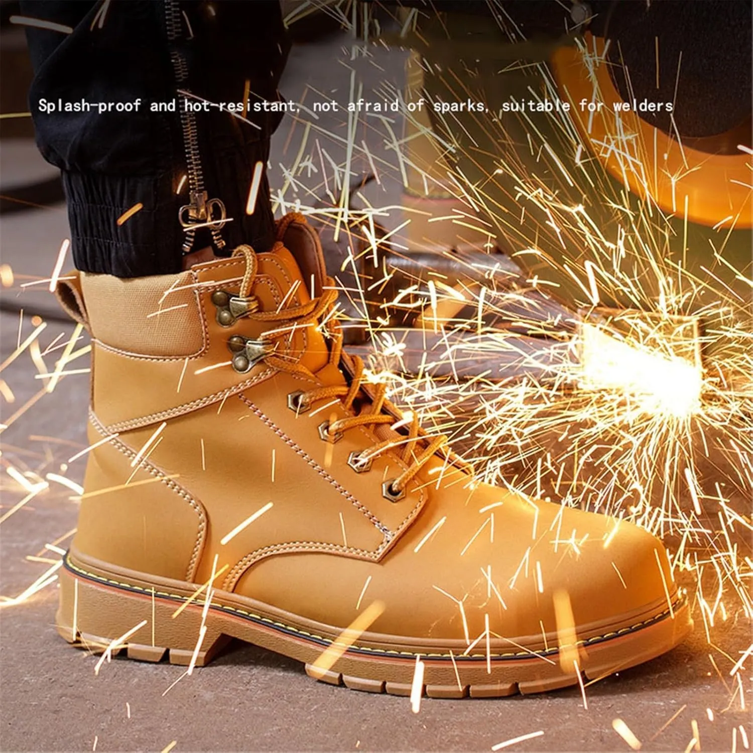 Men's Industrial and Construction Shoes, Men Comfortable High Top Breathable Safety Industry Construction Safety Boots, Breathable Lining Waterproof Steel Toe Boots, for Safety Work