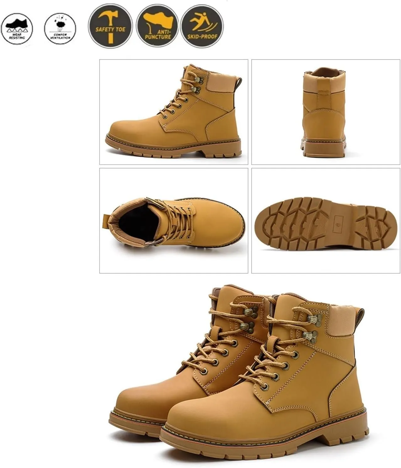 Men's Industrial and Construction Shoes, Men Comfortable High Top Breathable Safety Industry Construction Safety Boots, Breathable Lining Waterproof Steel Toe Boots, for Safety Work