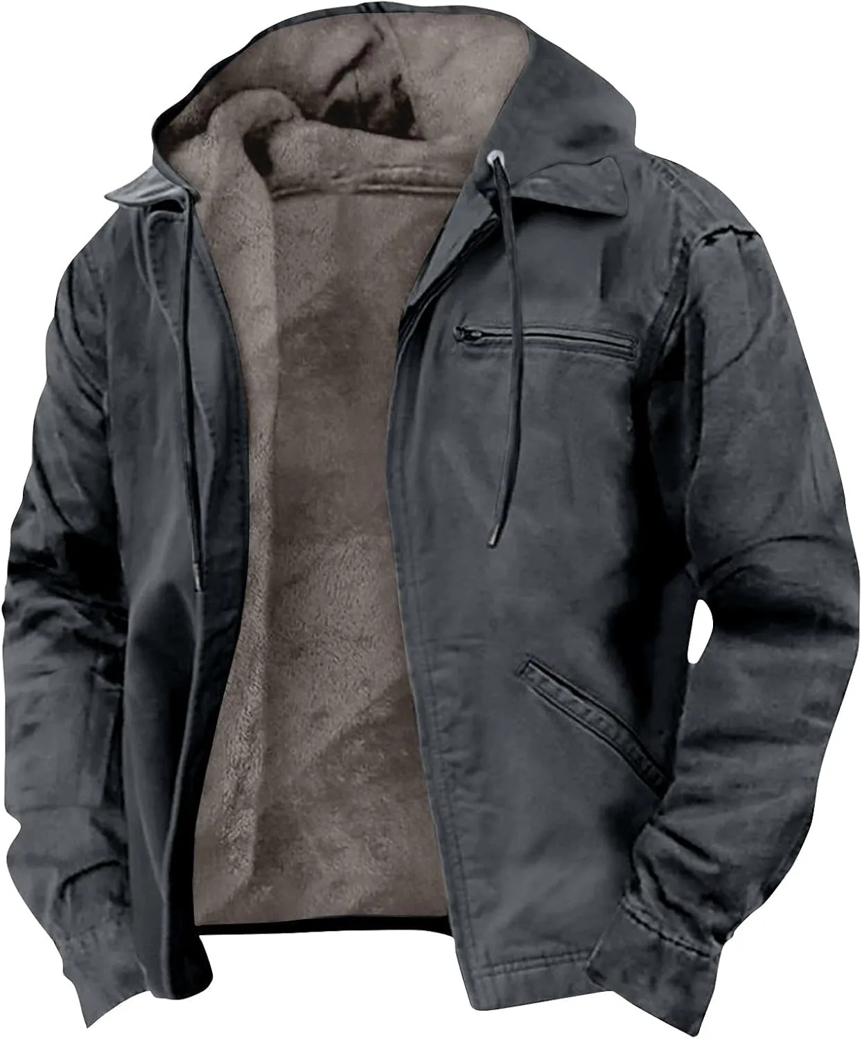 Men's Jackets Casual Cargo Winter Warm Fleece Sherpa Heavyweight Trucker Big And Tall Tactical Hoodies Coat