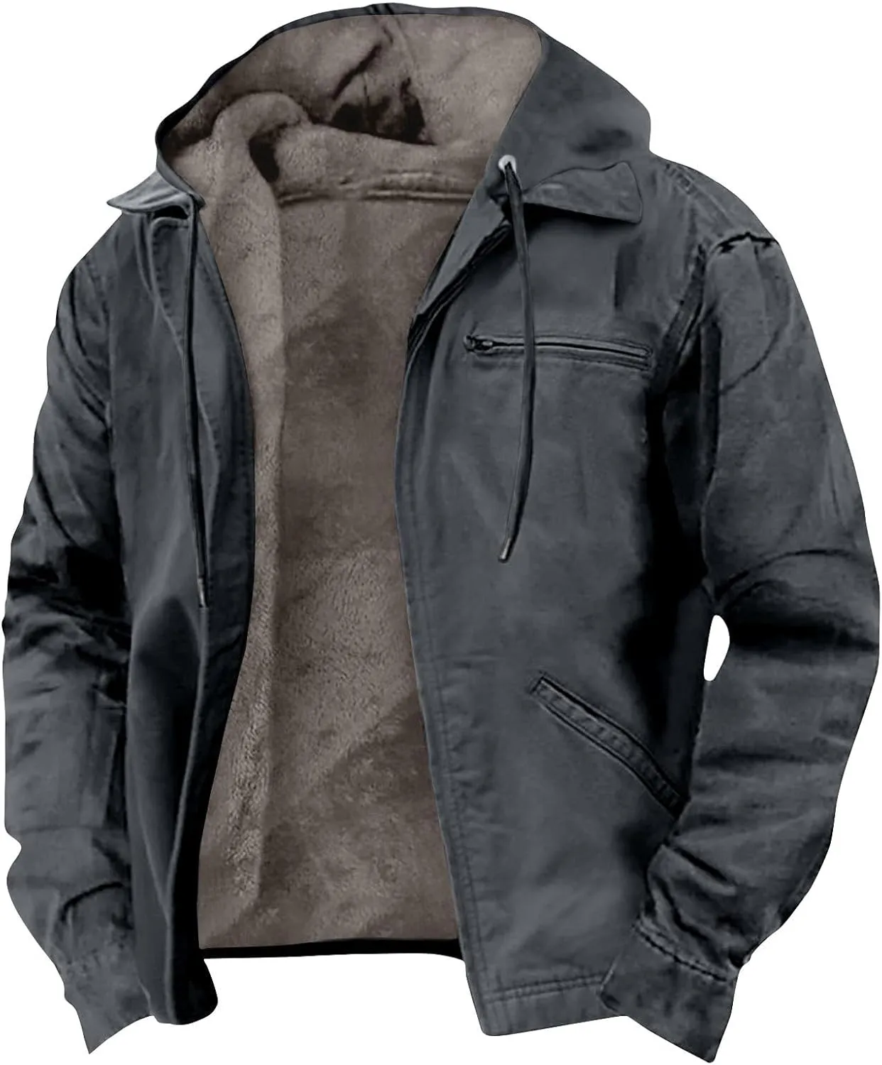 Men's Jackets Casual Cargo Winter Warm Fleece Sherpa Heavyweight Trucker Big And Tall Tactical Hoodies Coat