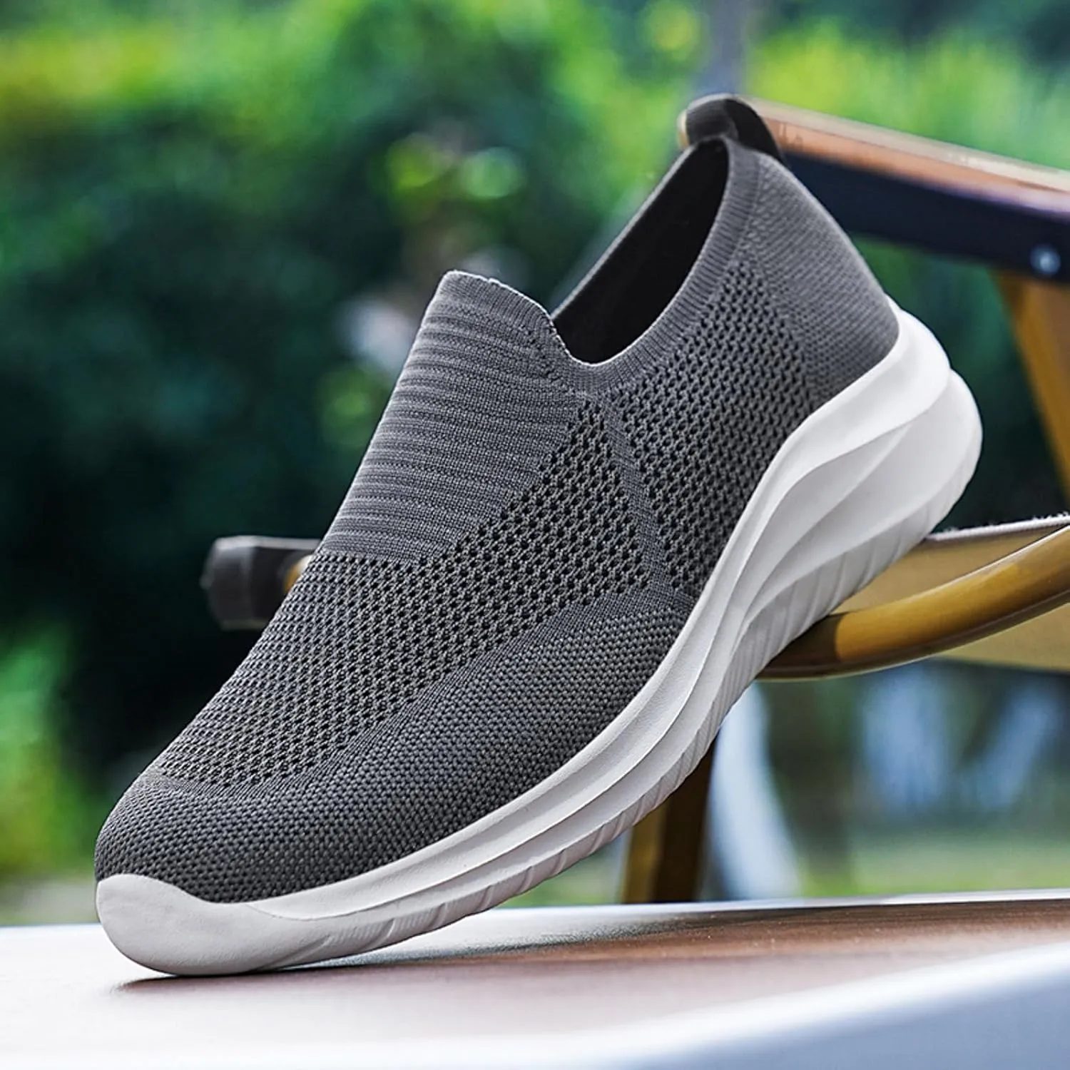 Men's Low Top Sock Shoes Convenient Slip On Mesh Sneakers Versatile Elastic Knit Walking Shoes Elderly Shoe