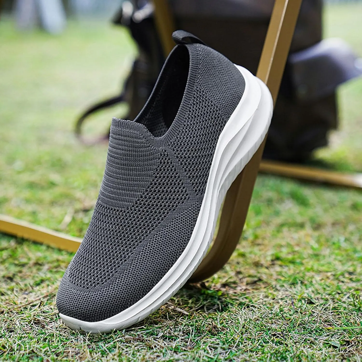 Men's Low Top Sock Shoes Convenient Slip On Mesh Sneakers Versatile Elastic Knit Walking Shoes Elderly Shoe