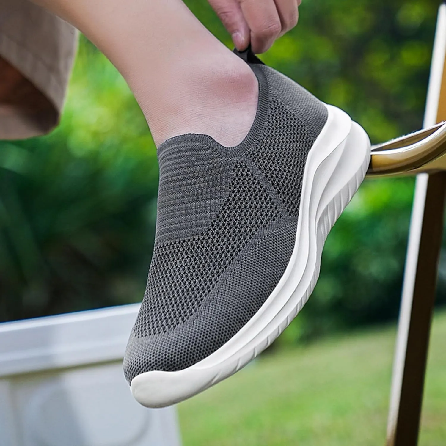 Men's Low Top Sock Shoes Convenient Slip On Mesh Sneakers Versatile Elastic Knit Walking Shoes Elderly Shoe
