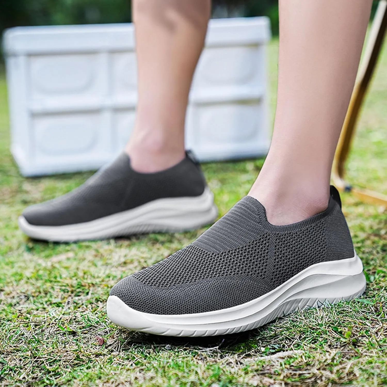 Men's Low Top Sock Shoes Convenient Slip On Mesh Sneakers Versatile Elastic Knit Walking Shoes Elderly Shoe