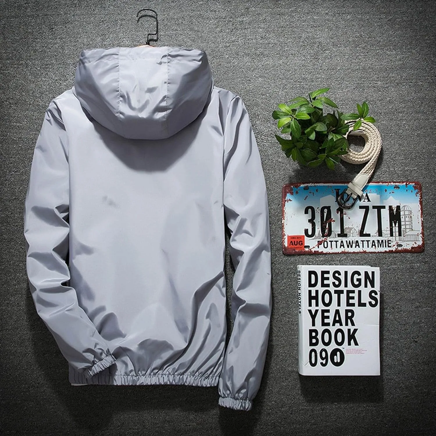 Men's Rain Jacket Casual Lightweight Waterproof Windbreaker Refleciton Zip Up Jackets with Hood for Mens
