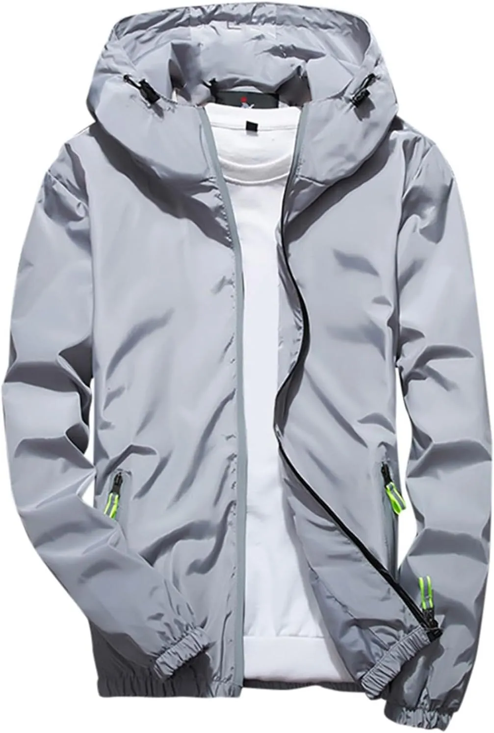 Men's Rain Jacket Casual Lightweight Waterproof Windbreaker Refleciton Zip Up Jackets with Hood for Mens