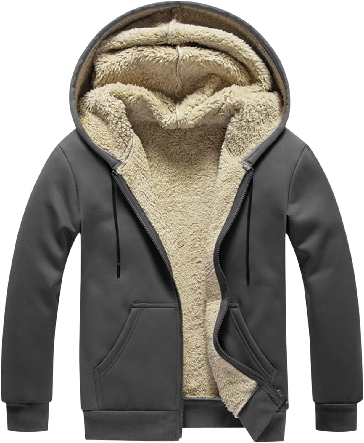 Men'S Sherpa Lined Heavyweight Jackets Zip Up Fleece Hoodies Windproof Outdoor Jacket For Men Winter Warm Coats M-4XL