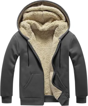 Men'S Sherpa Lined Heavyweight Jackets Zip Up Fleece Hoodies Windproof Outdoor Jacket For Men Winter Warm Coats M-4XL
