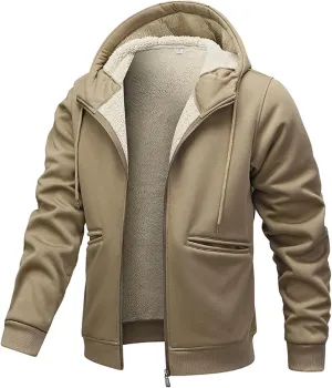 Men'S Sherpa Lined Heavyweight Jackets Zip Up Fleece Hoodies Windproof Outdoor Jacket For Men Winter Warm Coats M-4XL