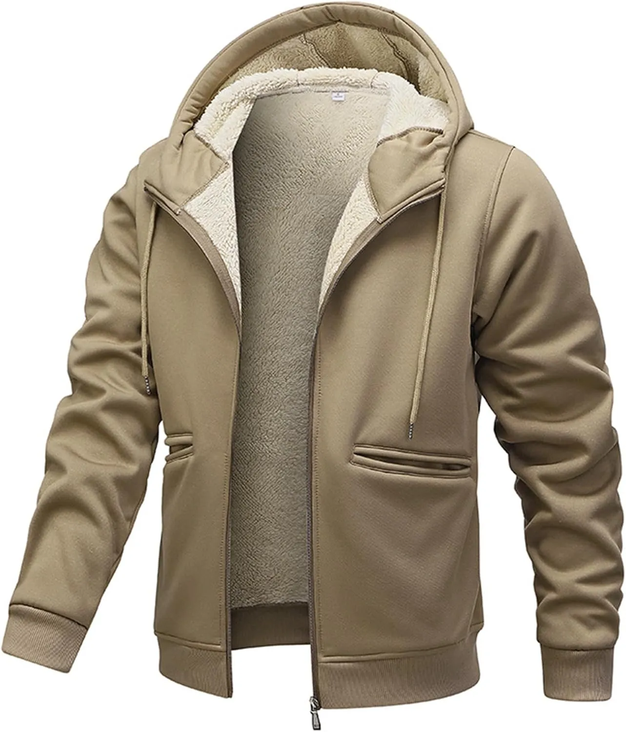 Men'S Sherpa Lined Heavyweight Jackets Zip Up Fleece Hoodies Windproof Outdoor Jacket For Men Winter Warm Coats M-4XL
