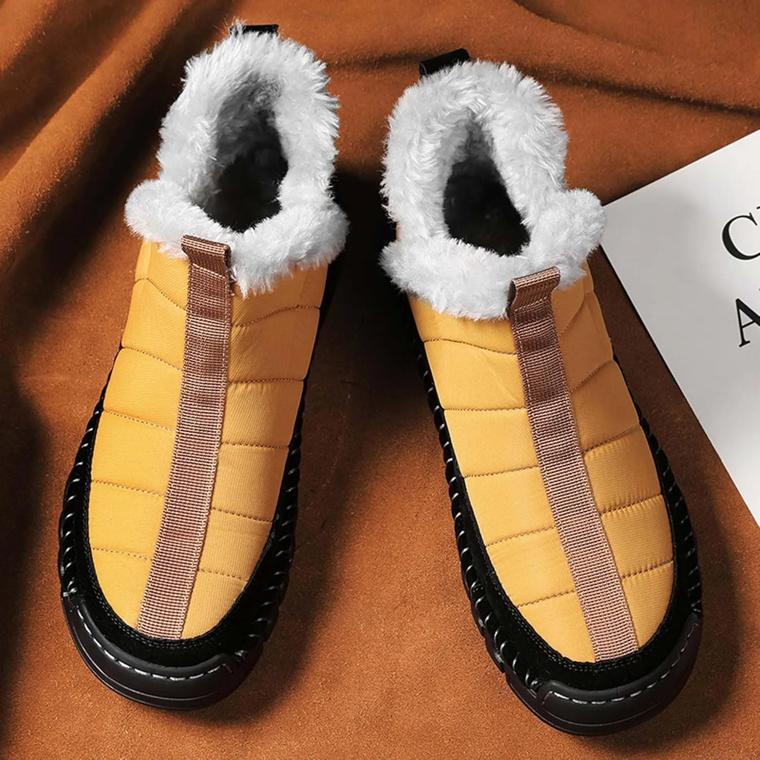 Men's Snow Boots Waterproof Mens Warm Winter Boots Fur Lined Plush Walking Boots Cozy Slip Casual Outdoor Boots