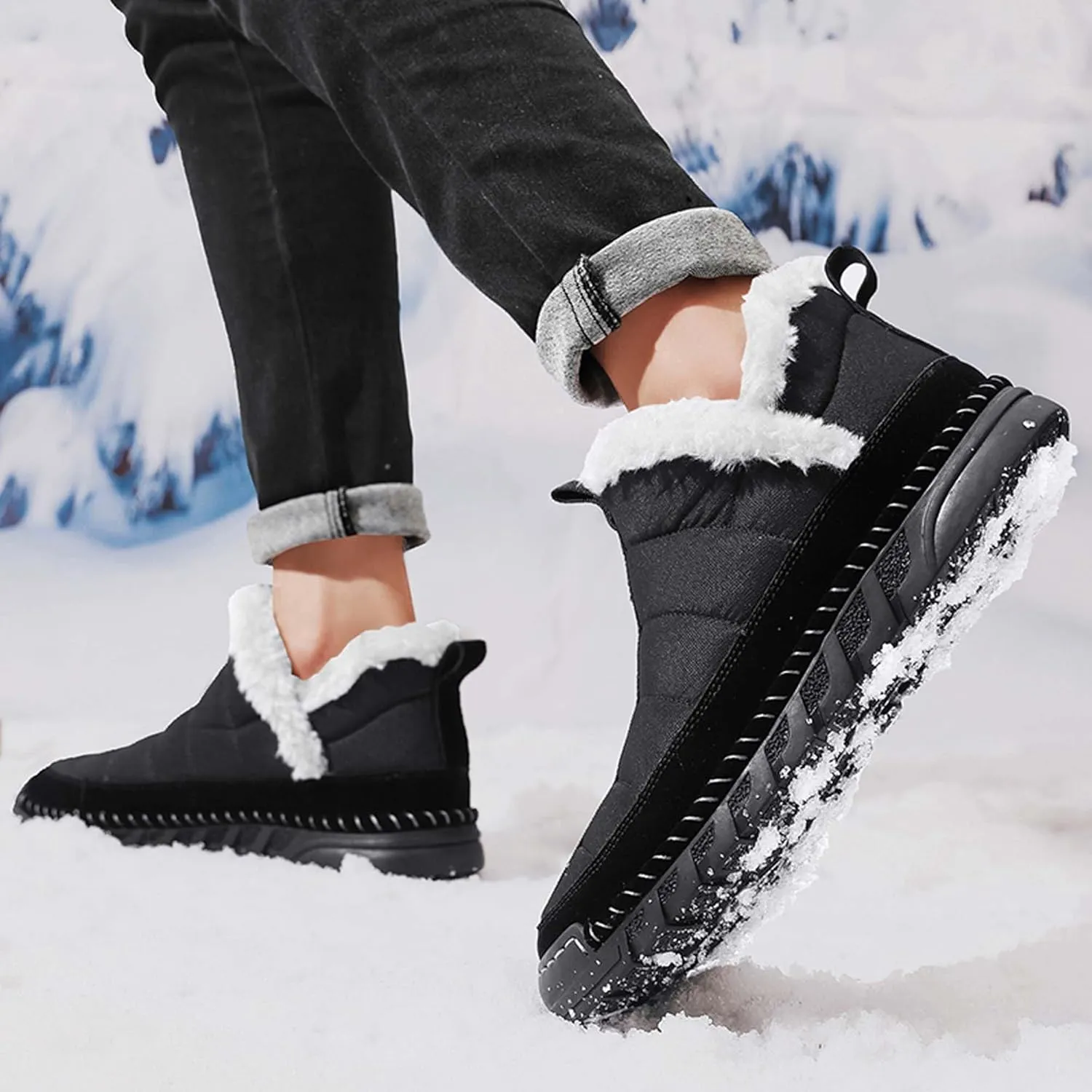 Men's Snow Boots Waterproof Mens Warm Winter Boots Fur Lined Plush Walking Boots Cozy Slip Casual Outdoor Boots