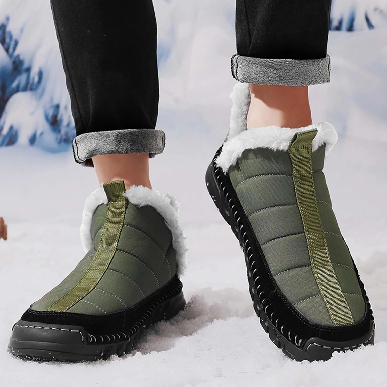 Men's Snow Boots Waterproof Mens Warm Winter Boots Fur Lined Plush Walking Boots Cozy Slip Casual Outdoor Boots