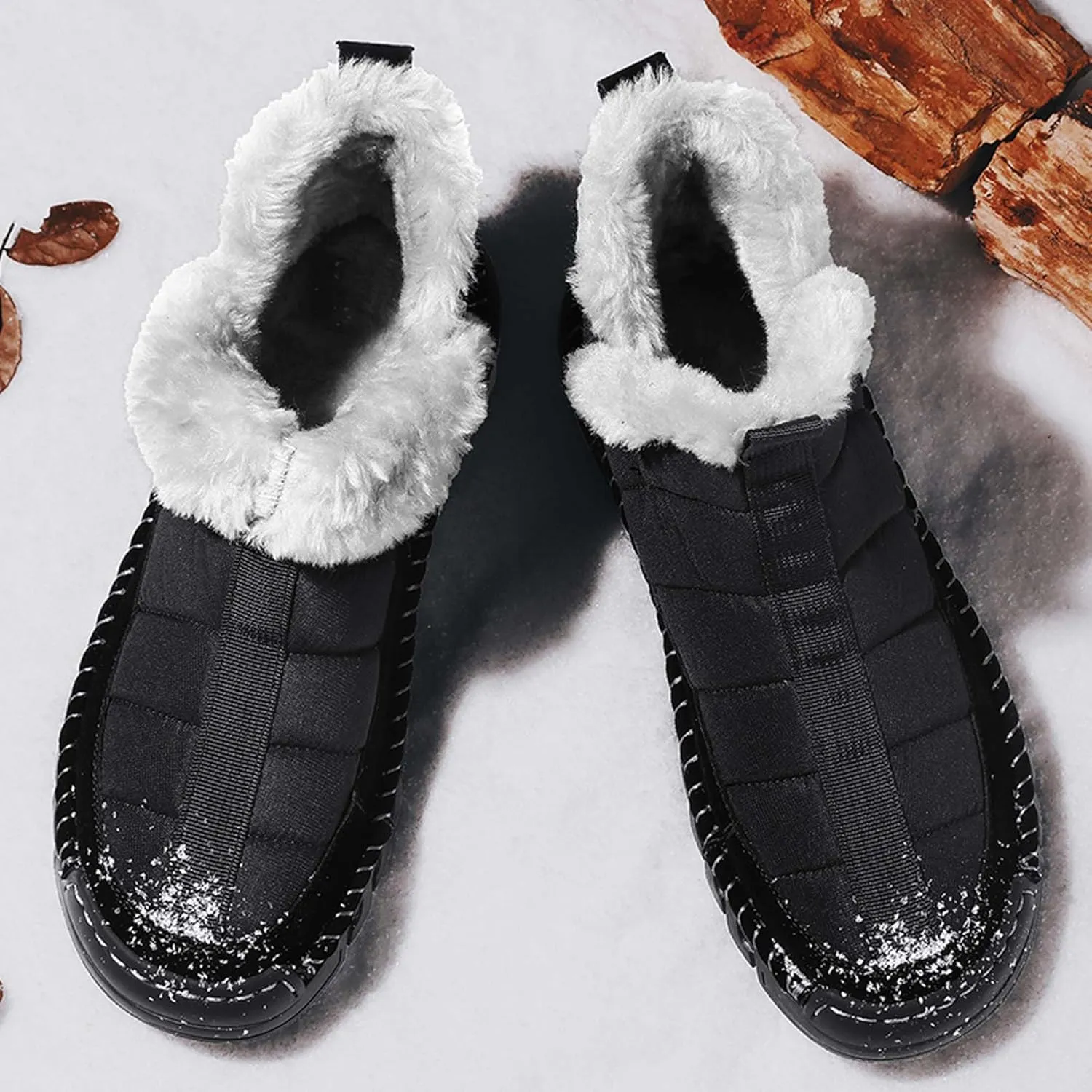 Men's Snow Boots Waterproof Mens Warm Winter Boots Fur Lined Plush Walking Boots Cozy Slip Casual Outdoor Boots