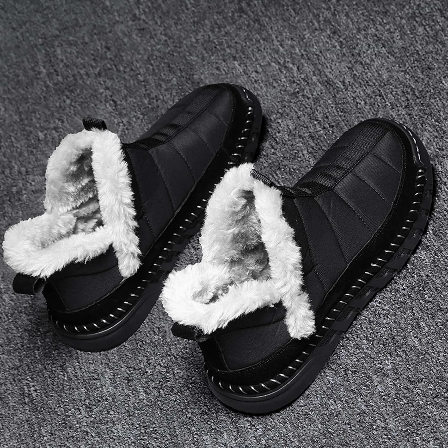 Men's Snow Boots Waterproof Mens Warm Winter Boots Fur Lined Plush Walking Boots Cozy Slip Casual Outdoor Boots