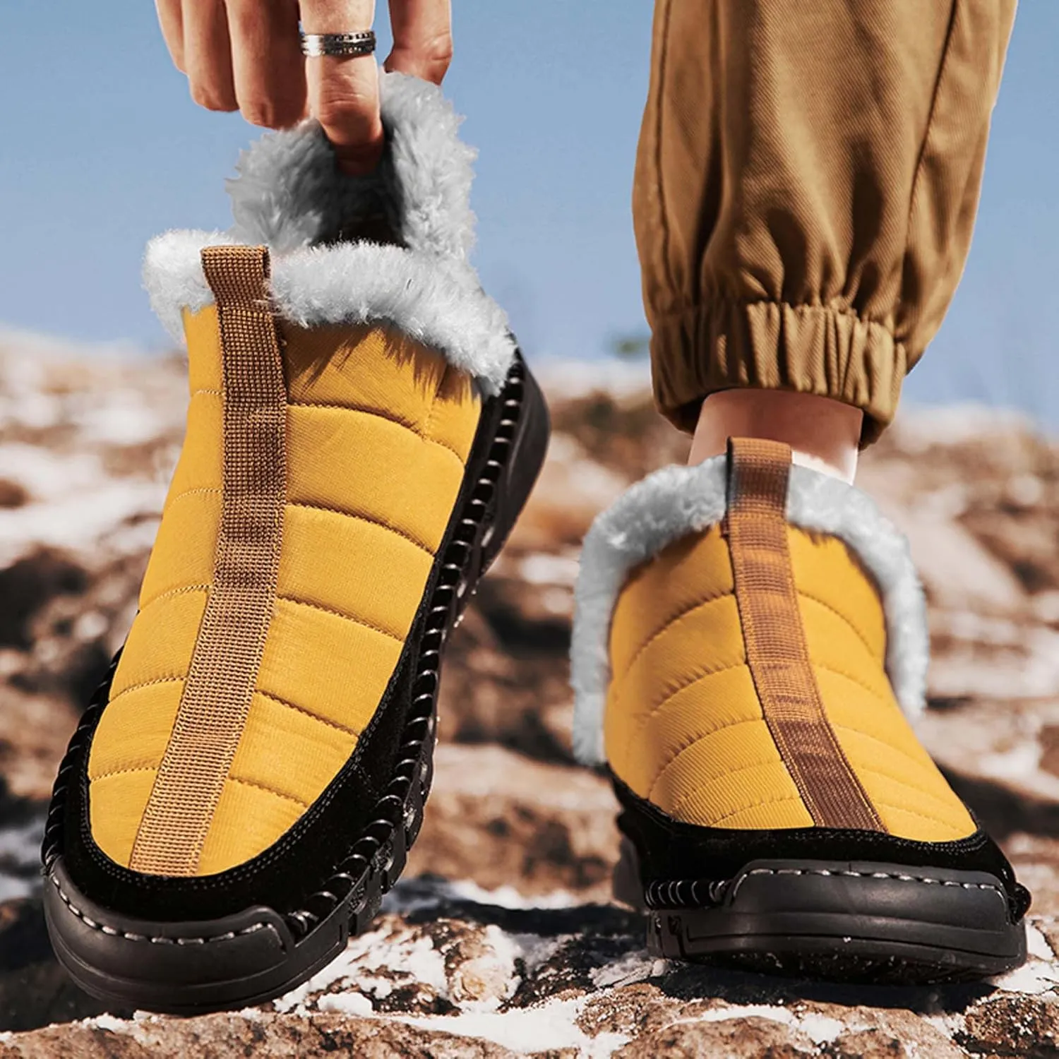 Men's Snow Boots Waterproof Mens Warm Winter Boots Fur Lined Plush Walking Boots Cozy Slip Casual Outdoor Boots